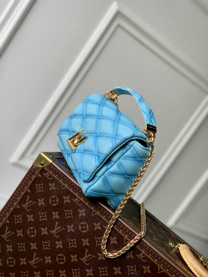 Louis Vuitton GO-14 MM Malletage Leather Bag M24185 Blue Lambskin - Default Title - View 3