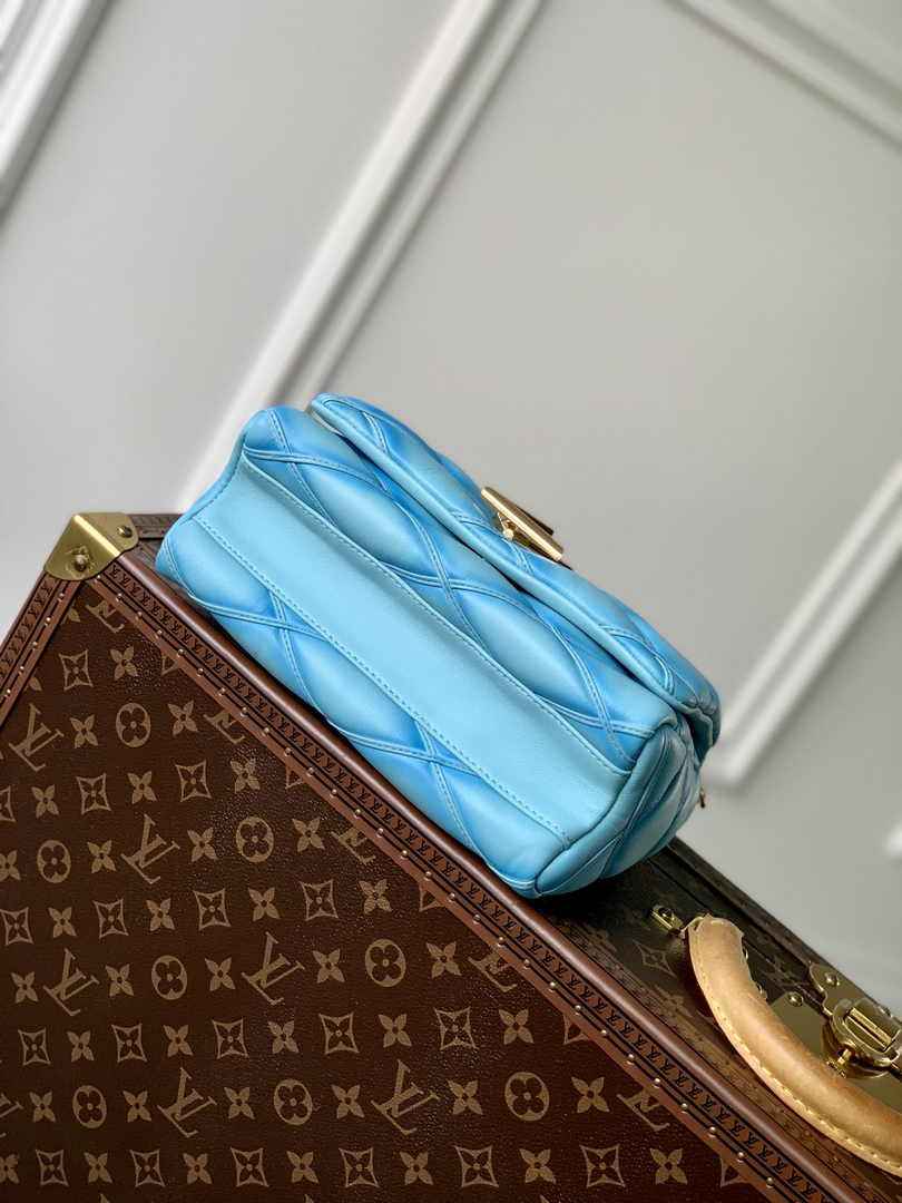 Louis Vuitton GO-14 MM Malletage Leather Bag M24185 Blue Lambskin