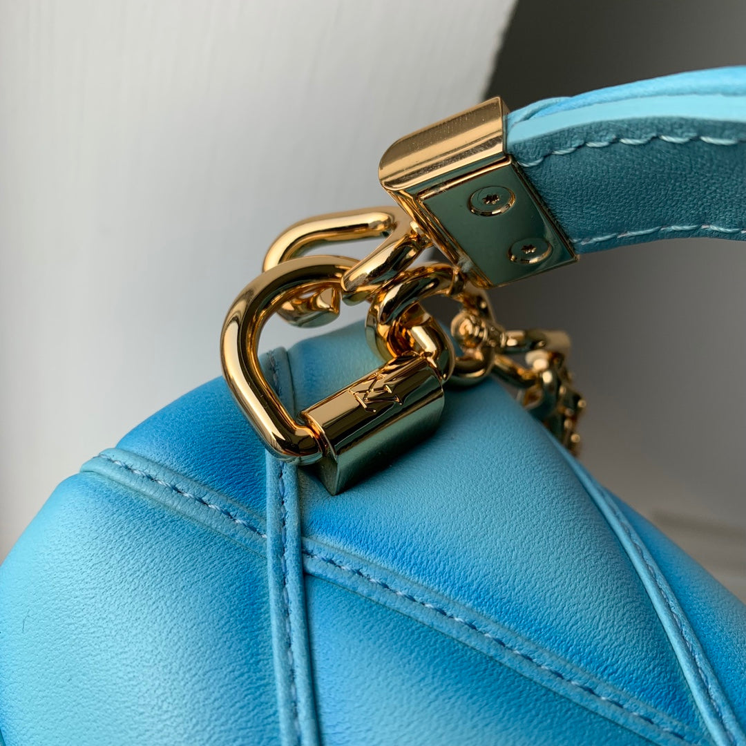 Louis Vuitton GO-14 MM Malletage Leather Bag M24185 Blue Lambskin