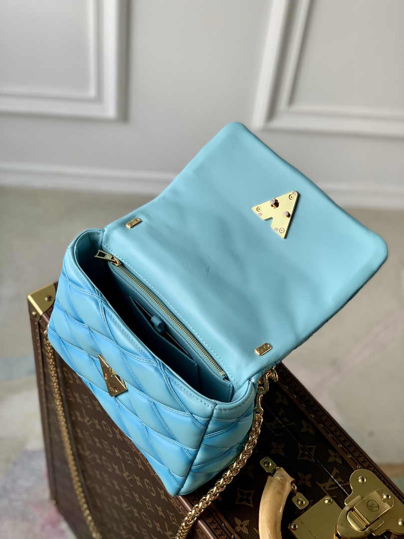 Louis Vuitton GO-14 MM Malletage Leather Bag M24185 Blue Lambskin