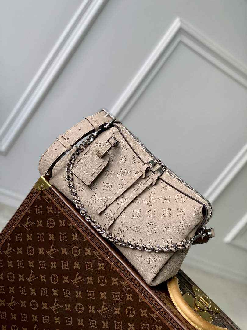 Louis Vuitton Hand It All PM Bag, M24255 Galet Gray Mahina calfskin