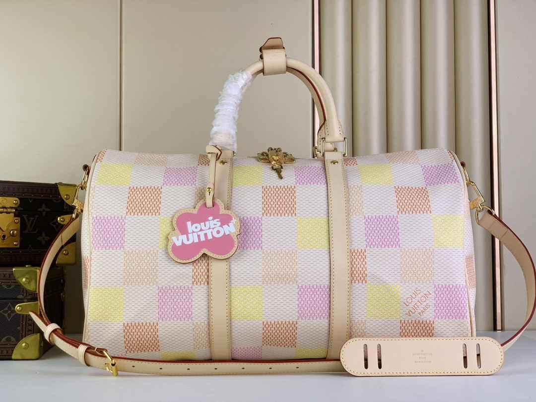 Louis Vuitton Keepall Bandouliere 45 Bag N40713 Peach Canvas