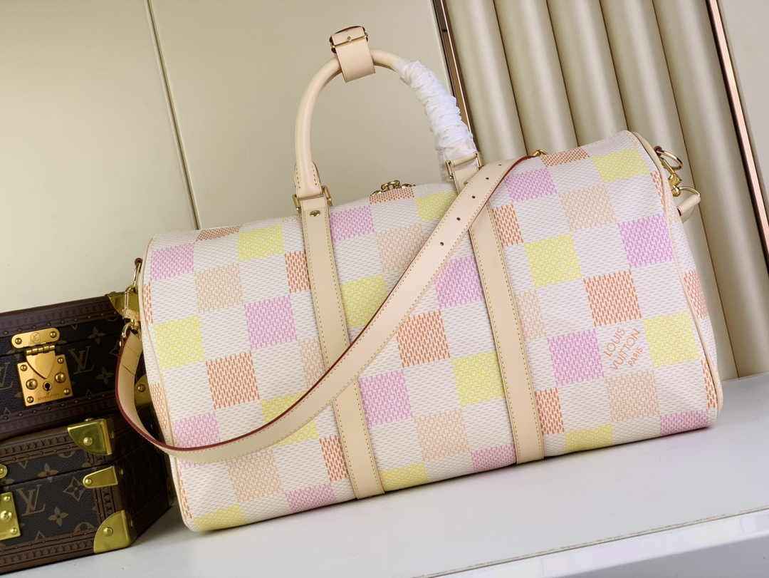 Louis Vuitton Keepall Bandouliere 45 Bag N40713 Peach Canvas