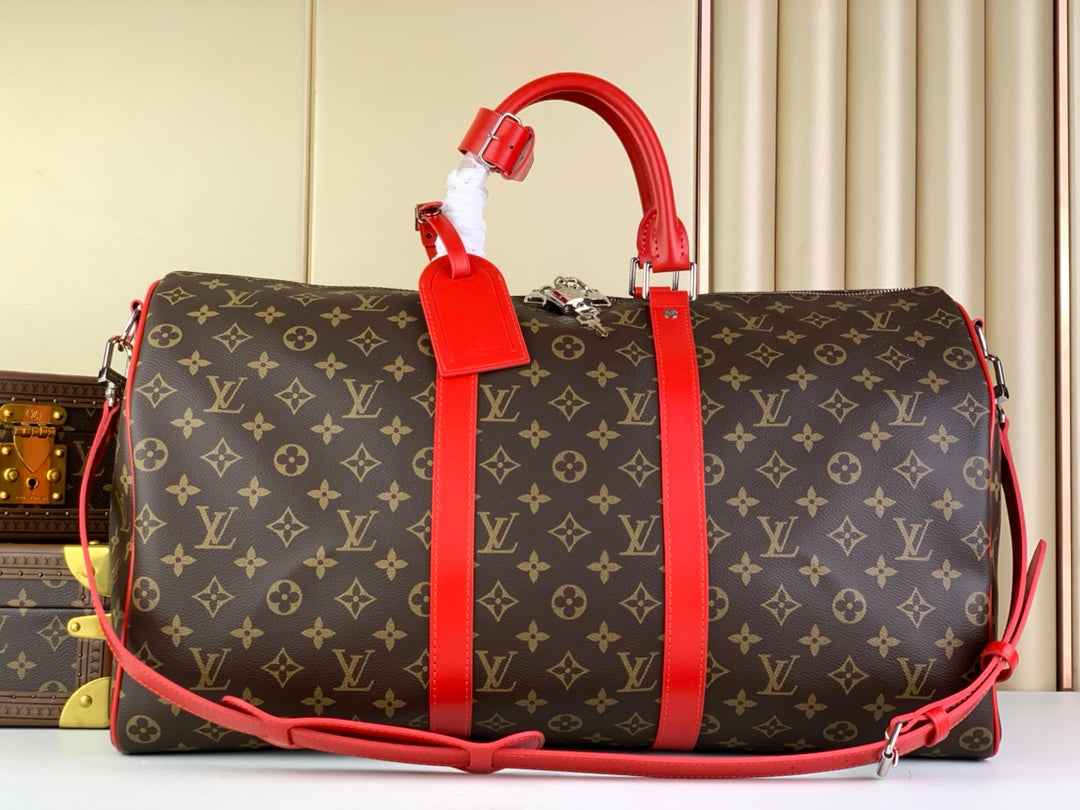 Louis Vuitton Keepall Bandoulière 50 M46769 Monogram Canvas Red
