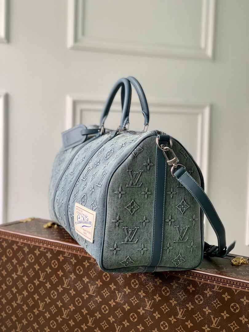 Louis Vuitton Keepall Bandouliere 50 Bag M22532 Monogram Washed Denim