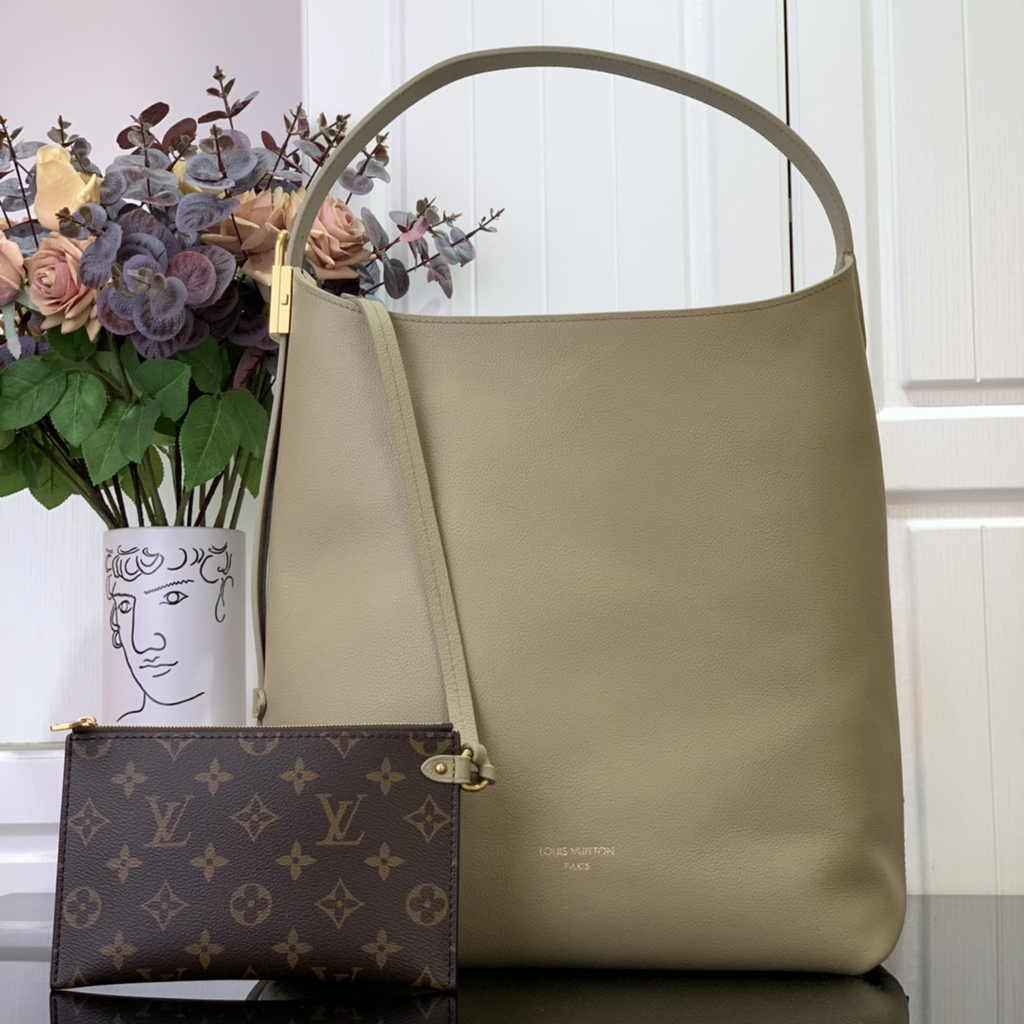 Louis Vuitton Low Key Hobo MM Bag M24988 Khaki Grained calfskin
