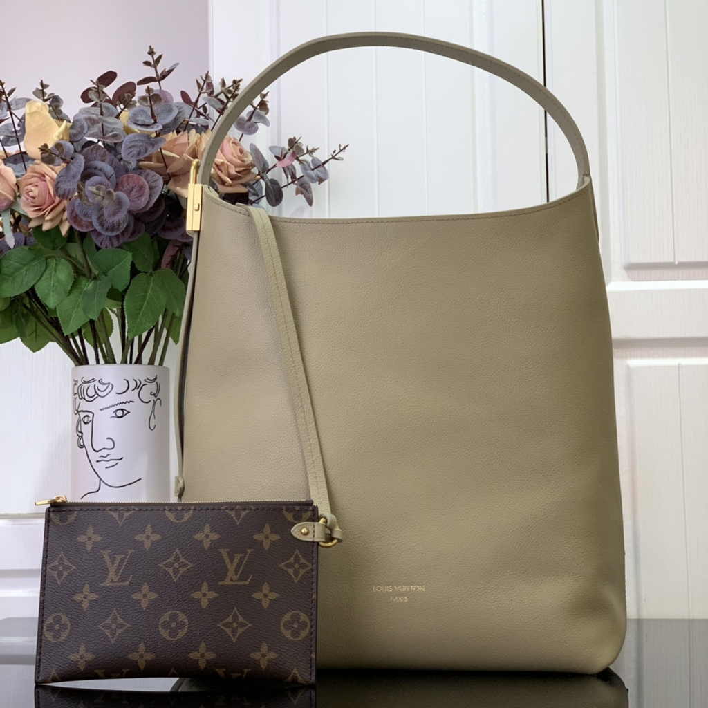 Louis Vuitton Low Key Hobo MM Bag M24988 Khaki Grained calfskin - Default Title - View 1