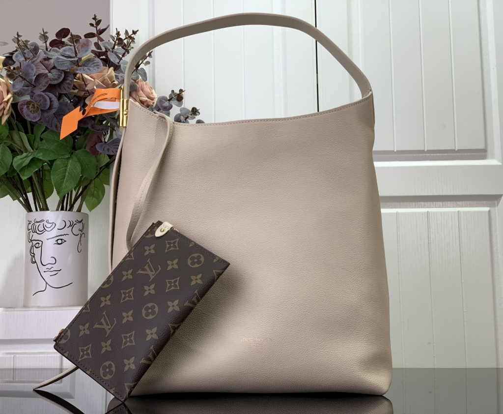 Louis Vuitton Low Key Hobo MM Bag M25022 Beige Grained calfskin