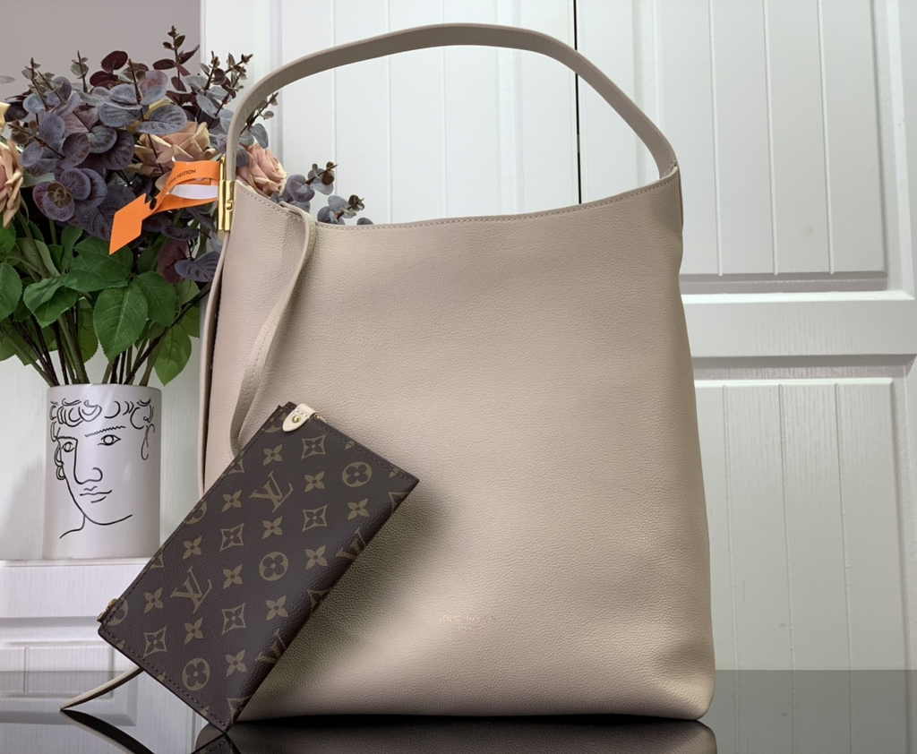 Louis Vuitton Low Key Hobo MM Bag M25022 Beige Grained calfskin