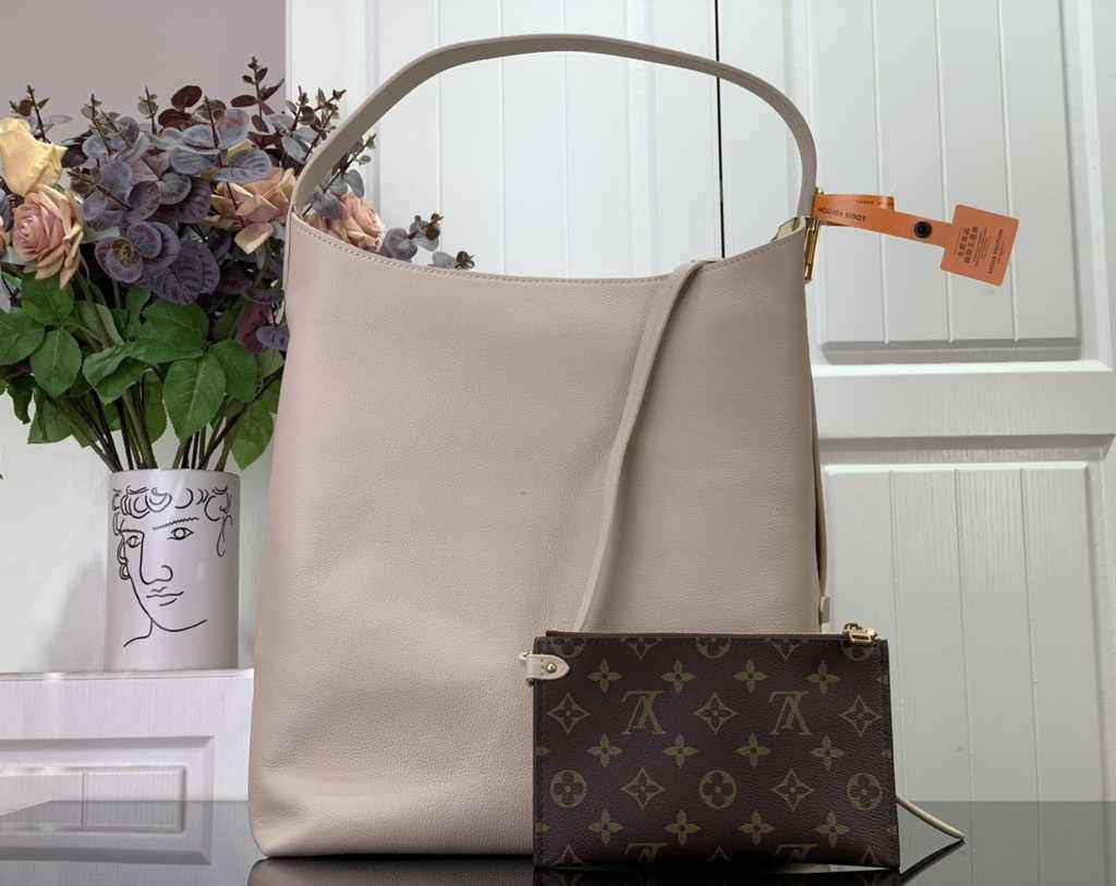 Louis Vuitton Low Key Hobo MM Bag M25022 Beige Grained calfskin