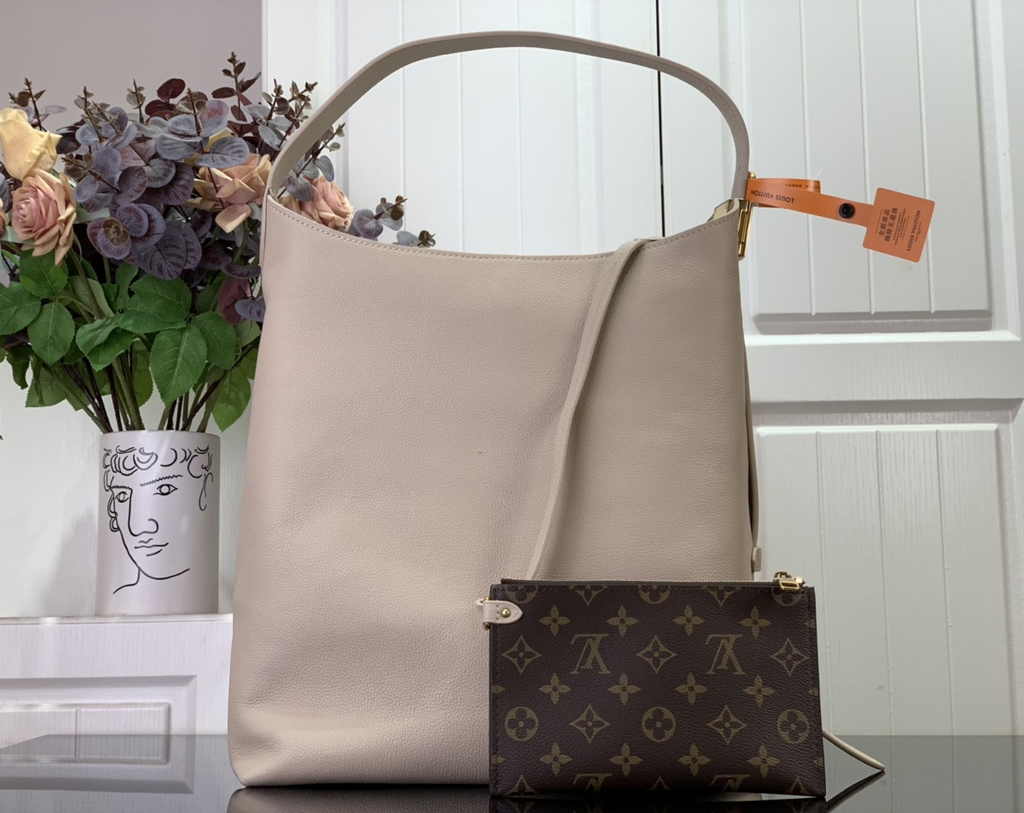 Louis Vuitton Low Key Hobo MM Bag M25022 Beige Grained calfskin