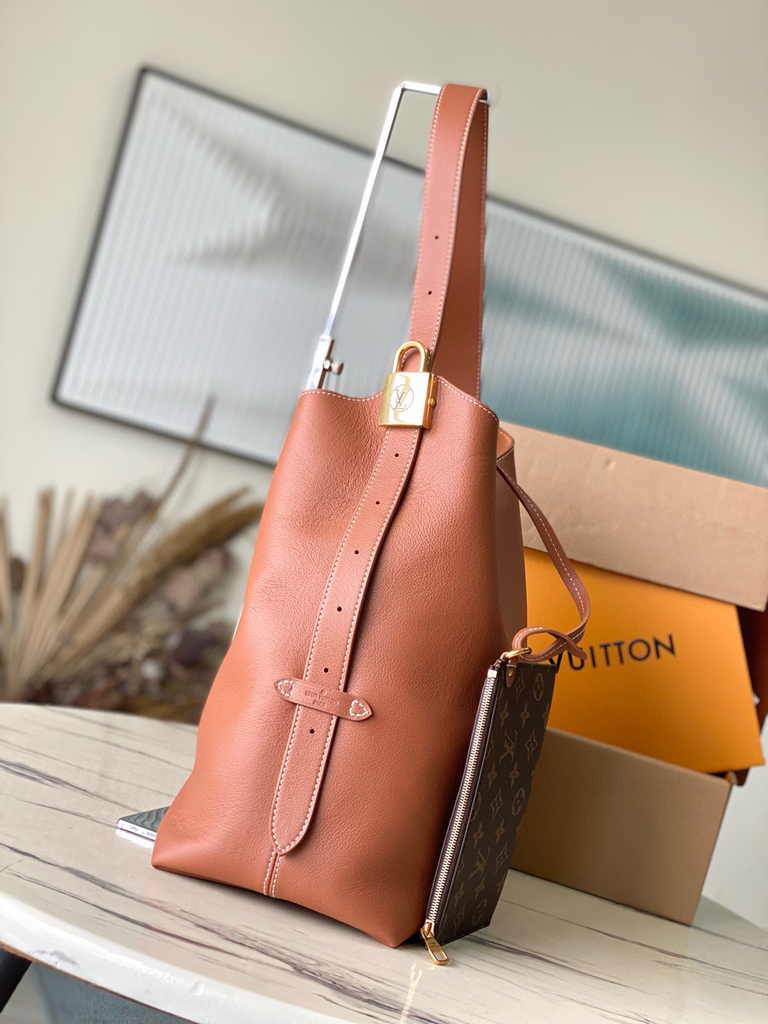 Louis Vuitton Low Key Hobo MM Bag M24974 Beige Grained calfskin
