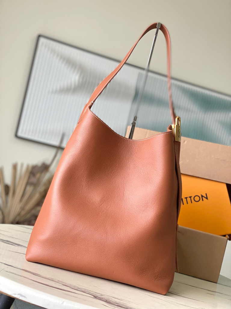 Louis Vuitton Low Key Hobo MM Bag M24974 Beige Grained calfskin