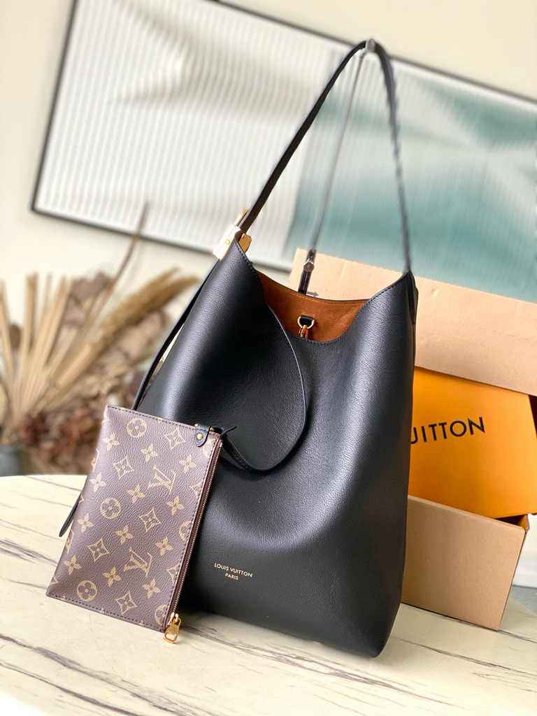 Louis Vuitton Low Key Hobo MM Bag M24856 Black Grained calfskin