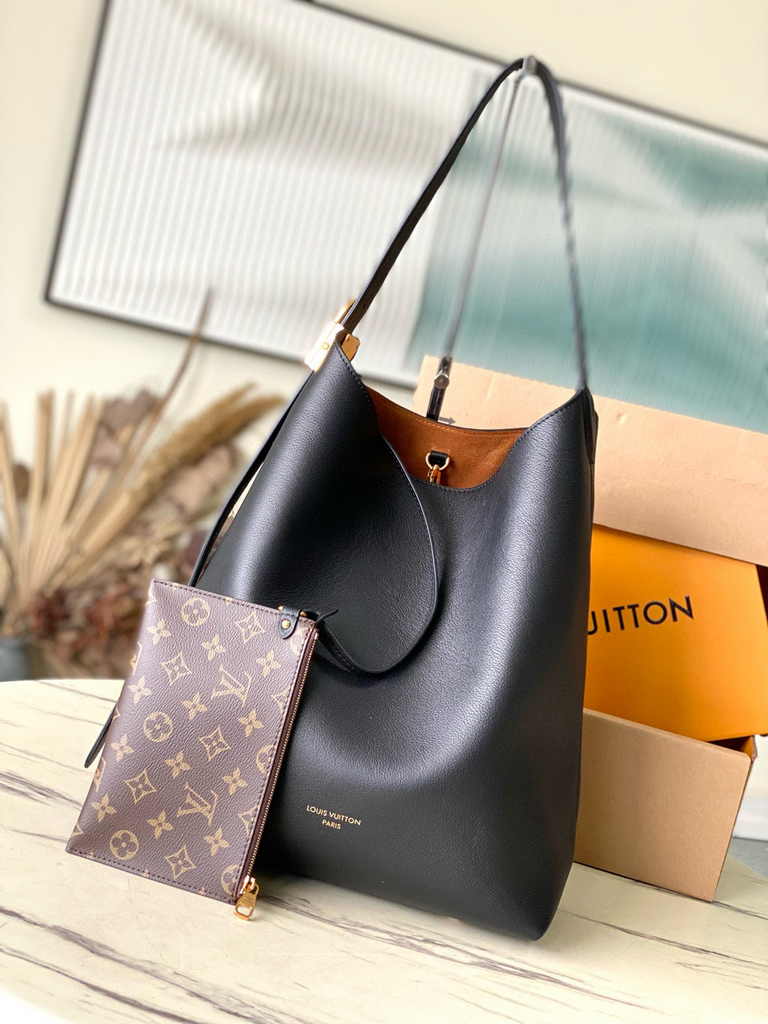 Louis Vuitton Low Key Hobo MM Bag M24856 Black Grained calfskin