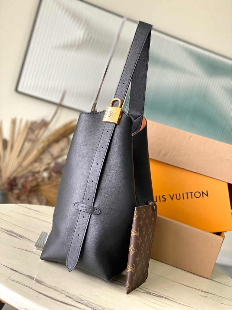 Louis Vuitton Low Key Hobo MM Bag M24856 Black Grained calfskin