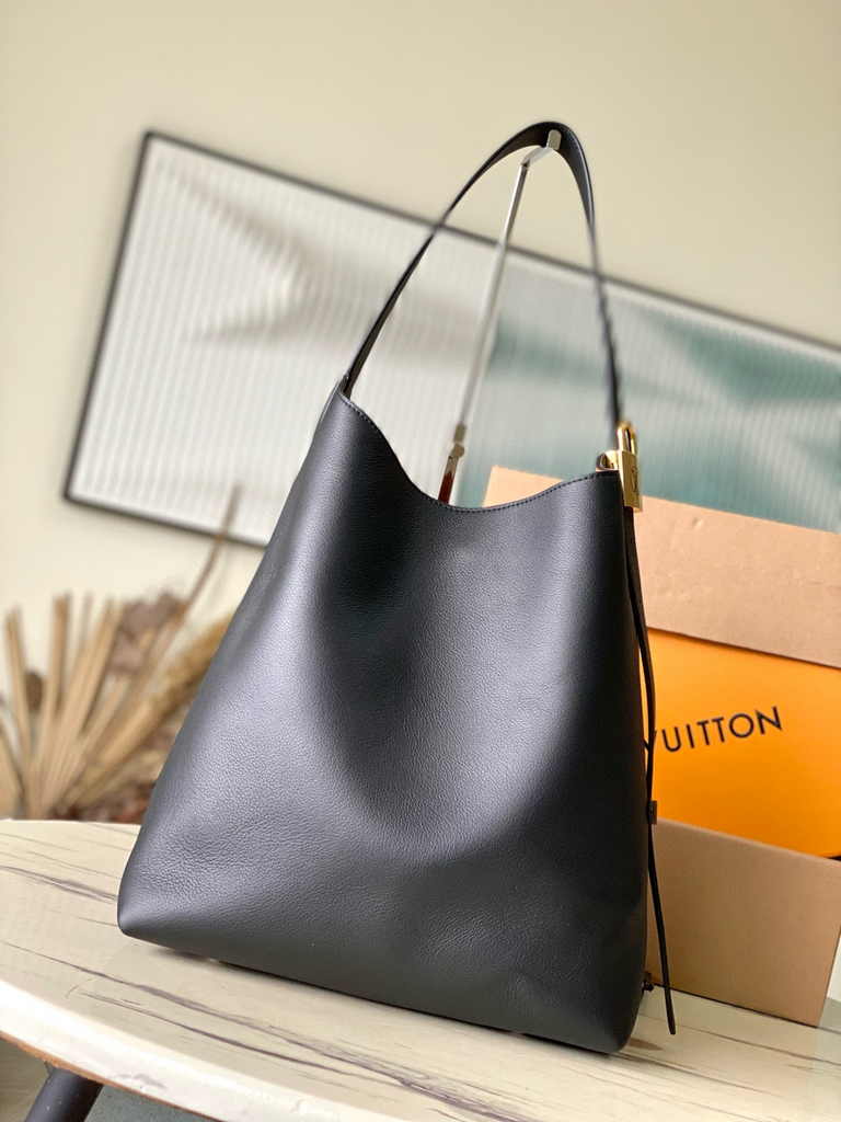 Louis Vuitton Low Key Hobo MM Bag M24856 Black Grained calfskin