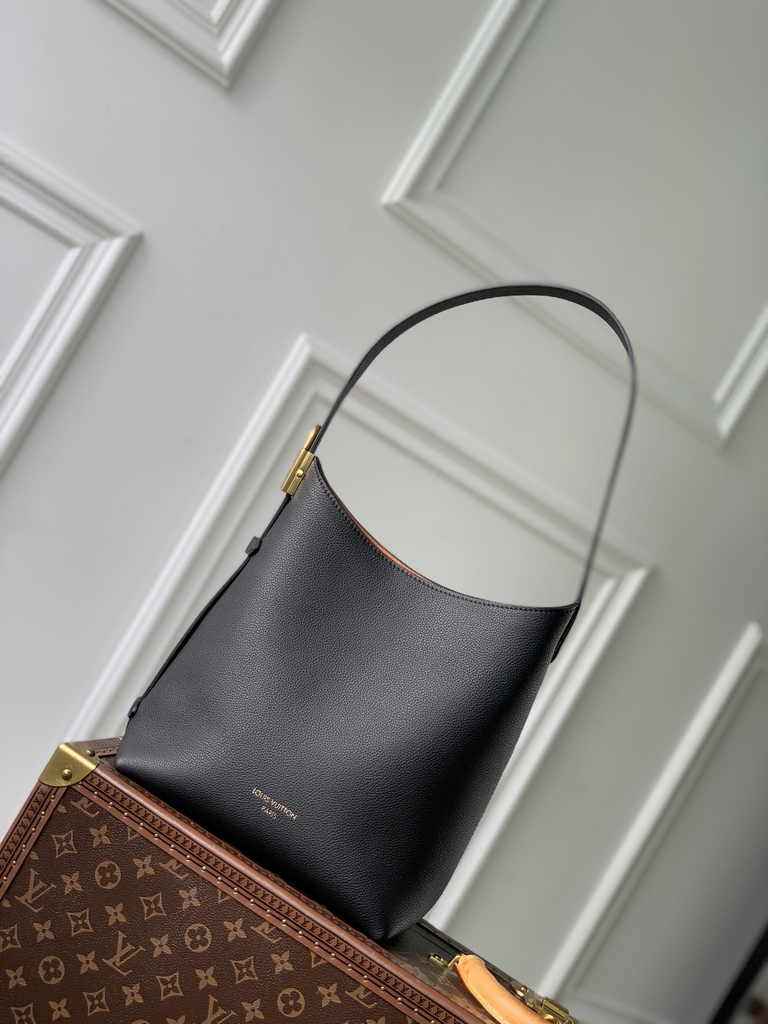 Louis Vuitton Low Key Hobo PM Bag M25352 Black Grained calfskin