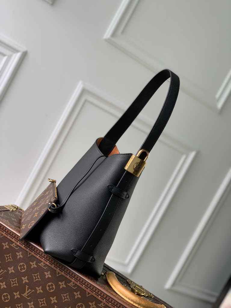 Louis Vuitton Low Key Hobo PM Bag M25352 Black Grained calfskin