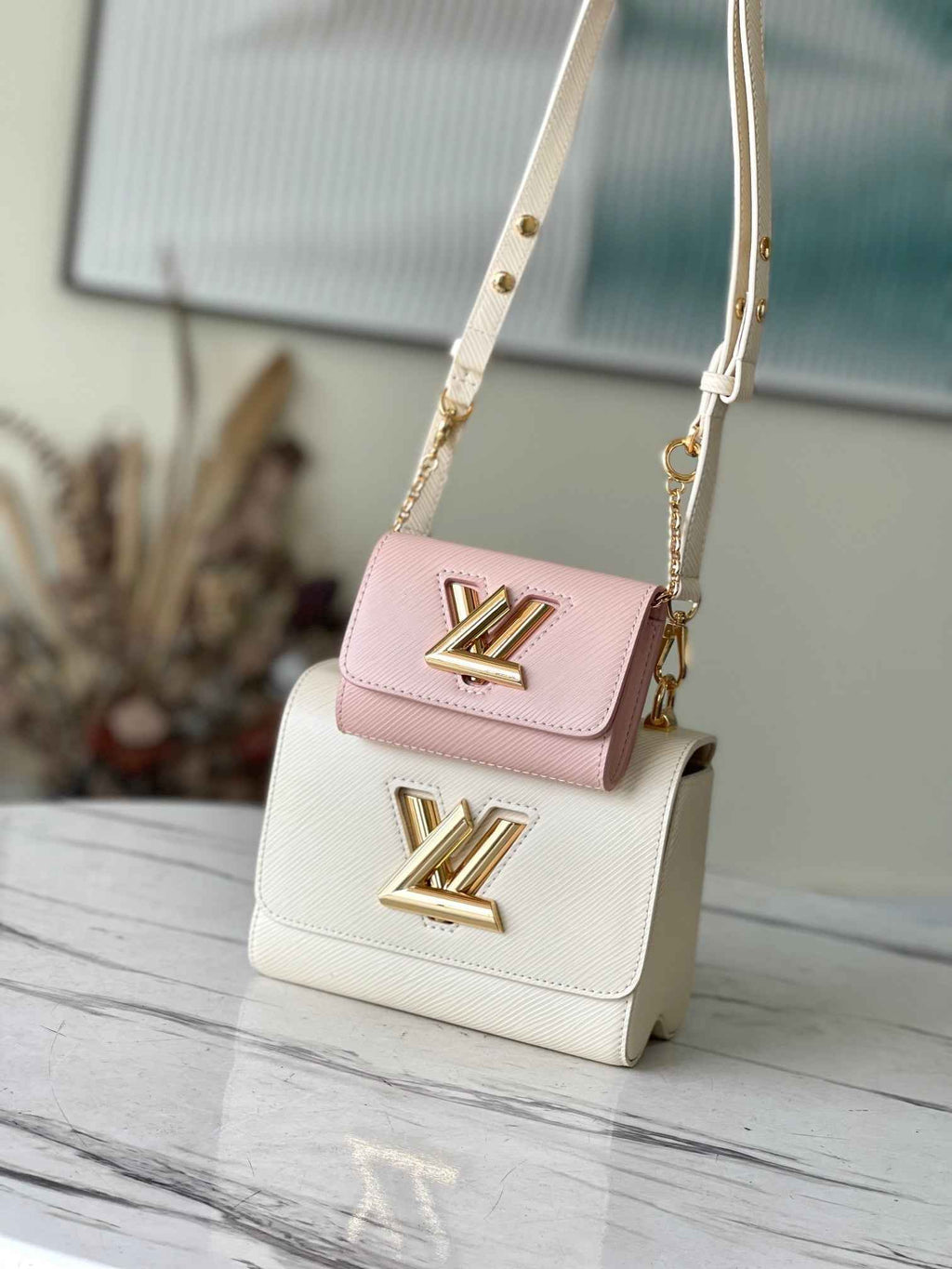 Louis Vuitton LV M59886 Twist PM Bag Epi Leather Beige Pink