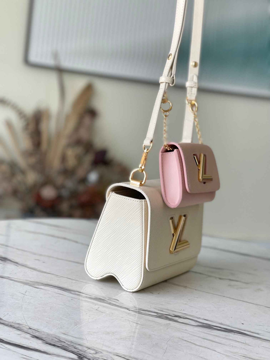 Louis Vuitton LV M59886 Twist PM Bag Epi Leather Beige Pink