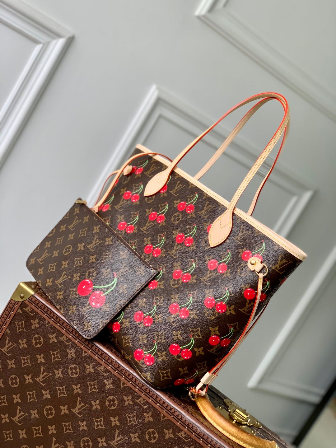 Louis Vuitton LV x TM Neverfull MM Bag M13263 Monogram cherry canvas