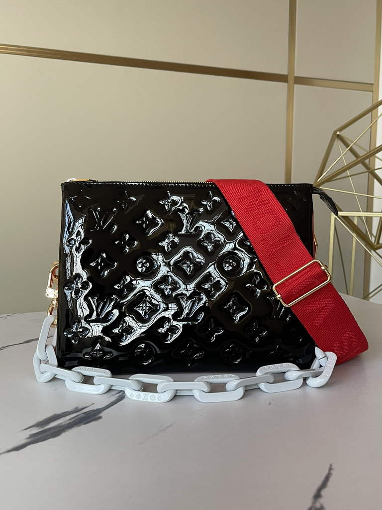 Louis Vuitton M20369 Coussin MM Handbags patent calfskin Black Red - Default Title - View 1