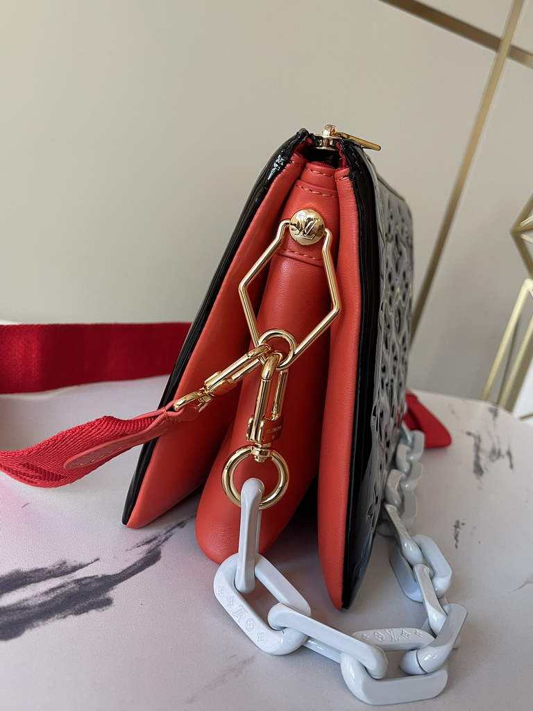 Louis Vuitton M20369 Coussin MM Handbags patent calfskin Black Red - Default Title - View 3