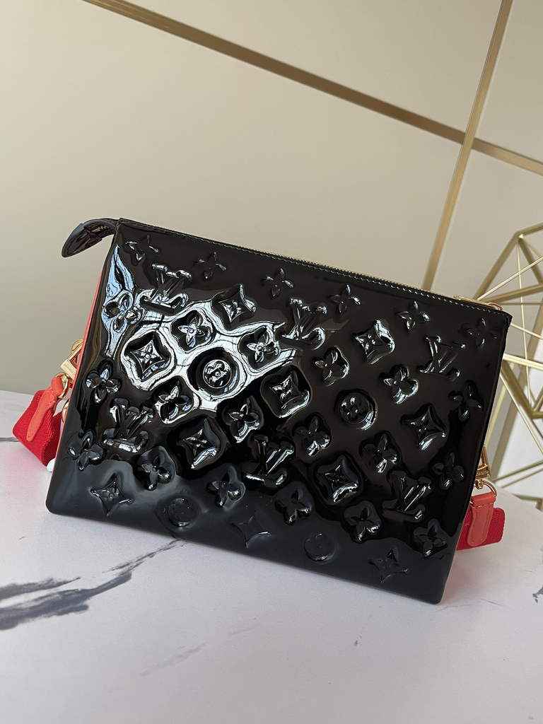Louis Vuitton M20369 Coussin MM Handbags patent calfskin Black Red