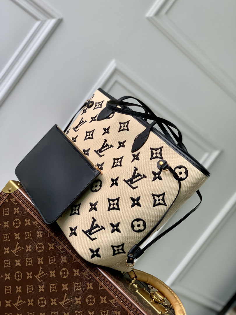 Louis Vuitton M22839 Neverfull MM Autres Toiles Monogram Black Beige