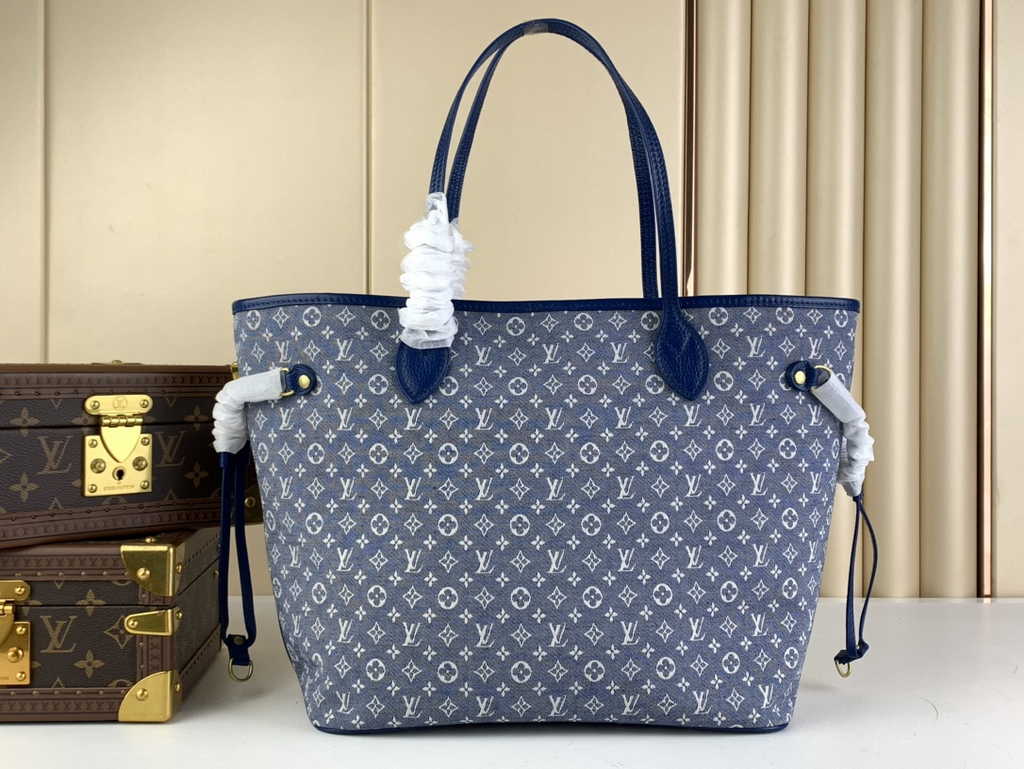Louis Vuitton M40995 Neverfull MM Tote Bag Denim textile jacquard Blue