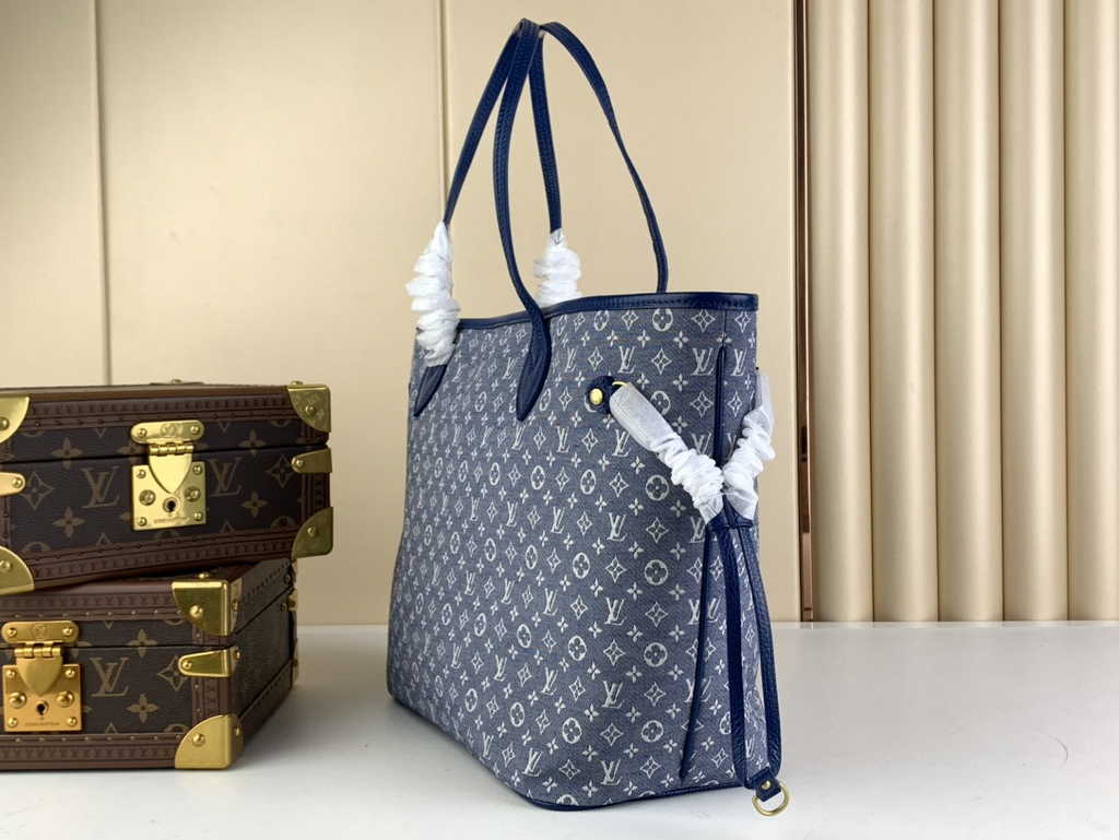 Louis Vuitton M40995 Neverfull MM Tote Bag Denim textile jacquard Blue