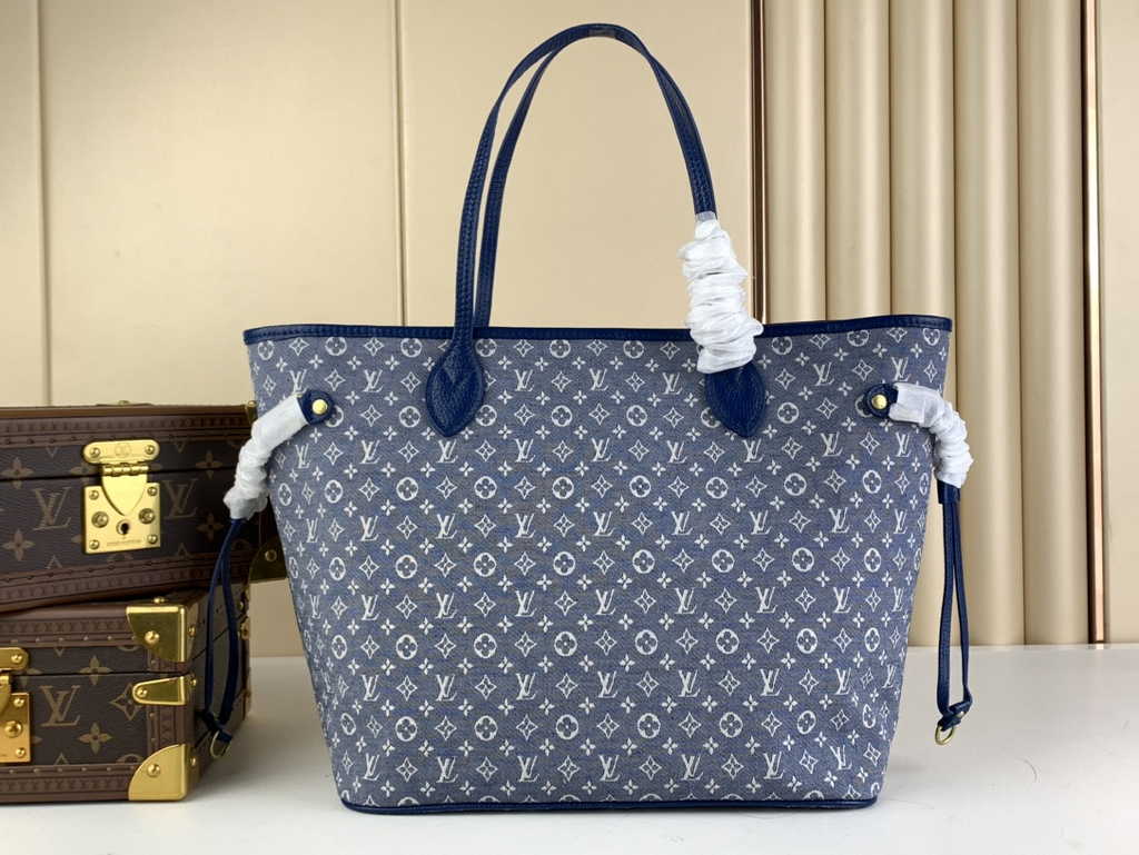 Louis Vuitton M40995 Neverfull MM Tote Bag Denim textile jacquard Blue