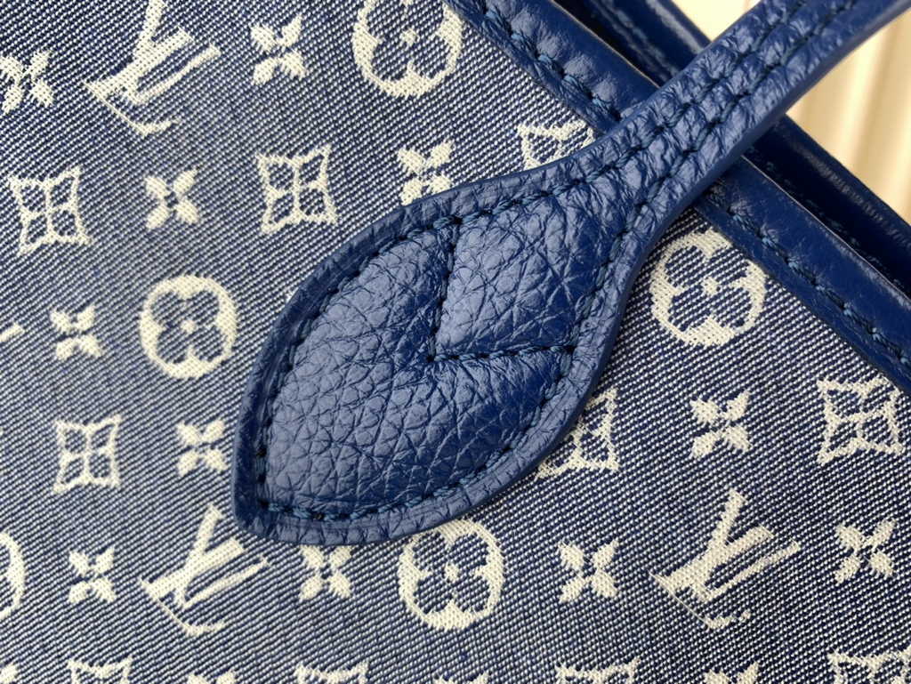 Louis Vuitton M40995 Neverfull MM Tote Bag Denim textile jacquard Blue