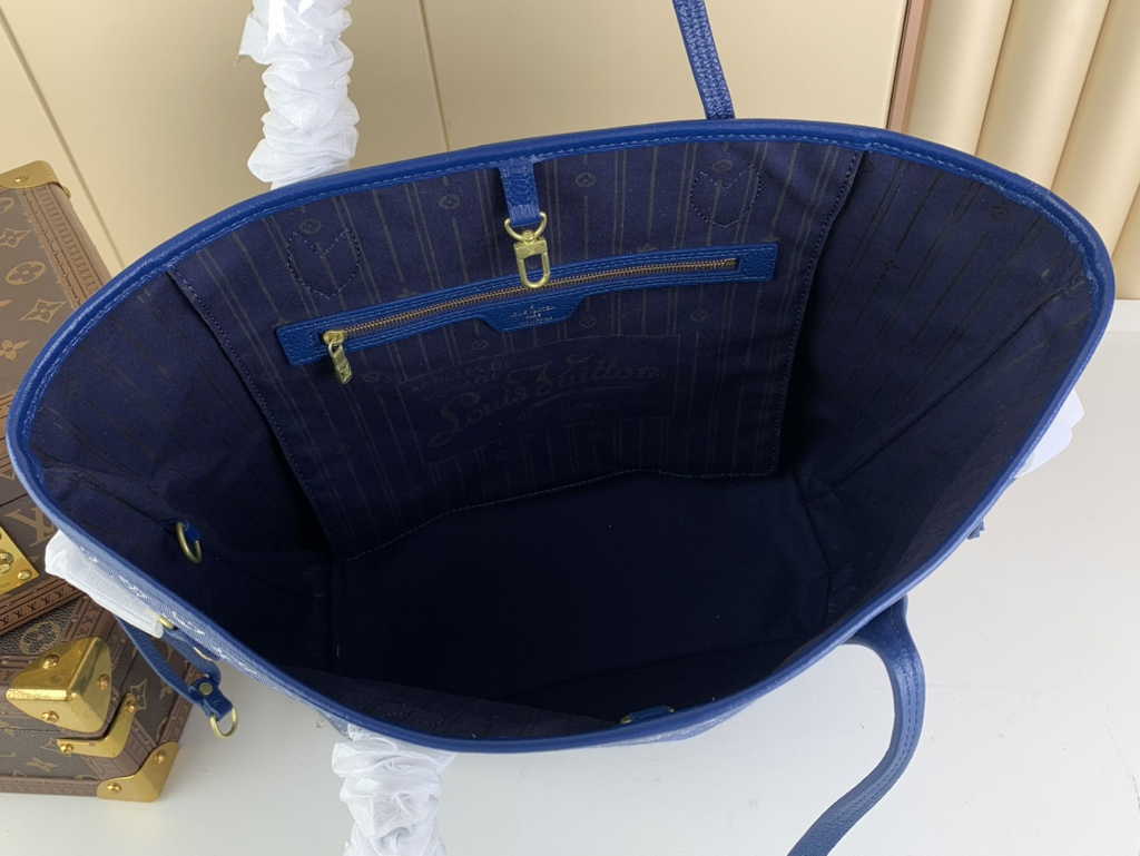Louis Vuitton M40995 Neverfull MM Tote Bag Denim textile jacquard Blue