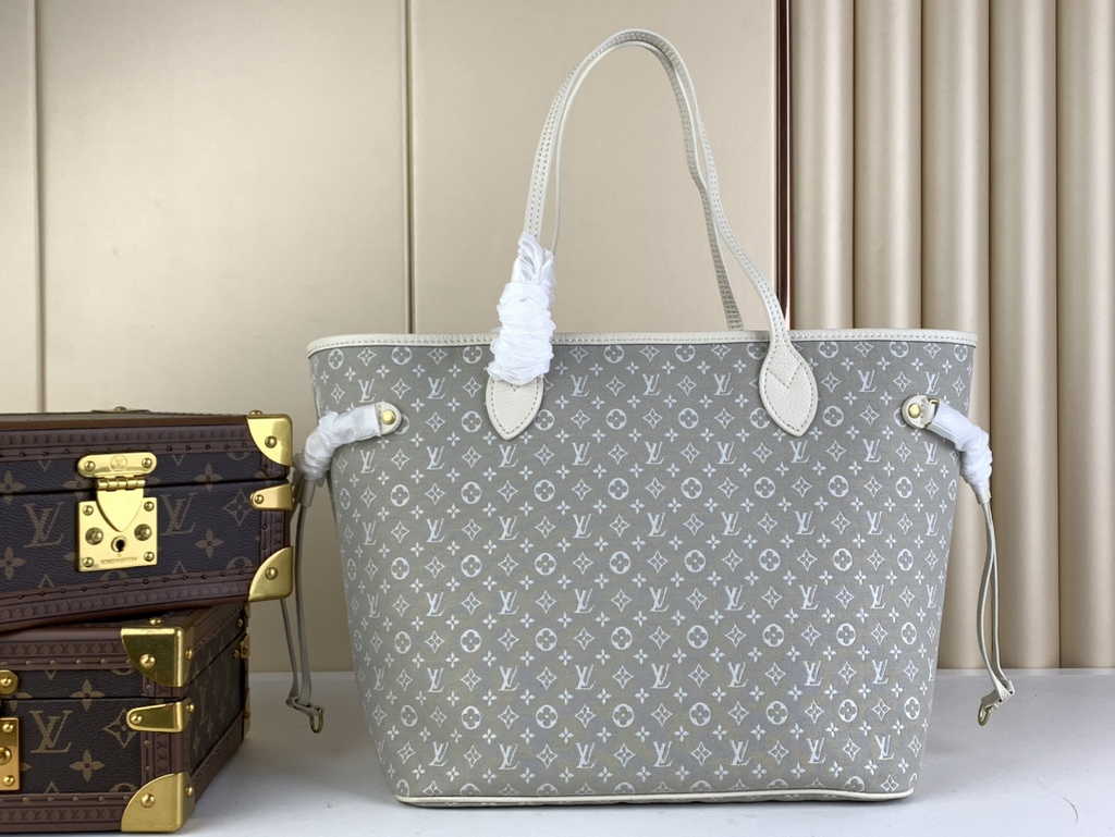 Louis Vuitton M40995 Neverfull MM Tote Bag Denim textile jacquard Beige
