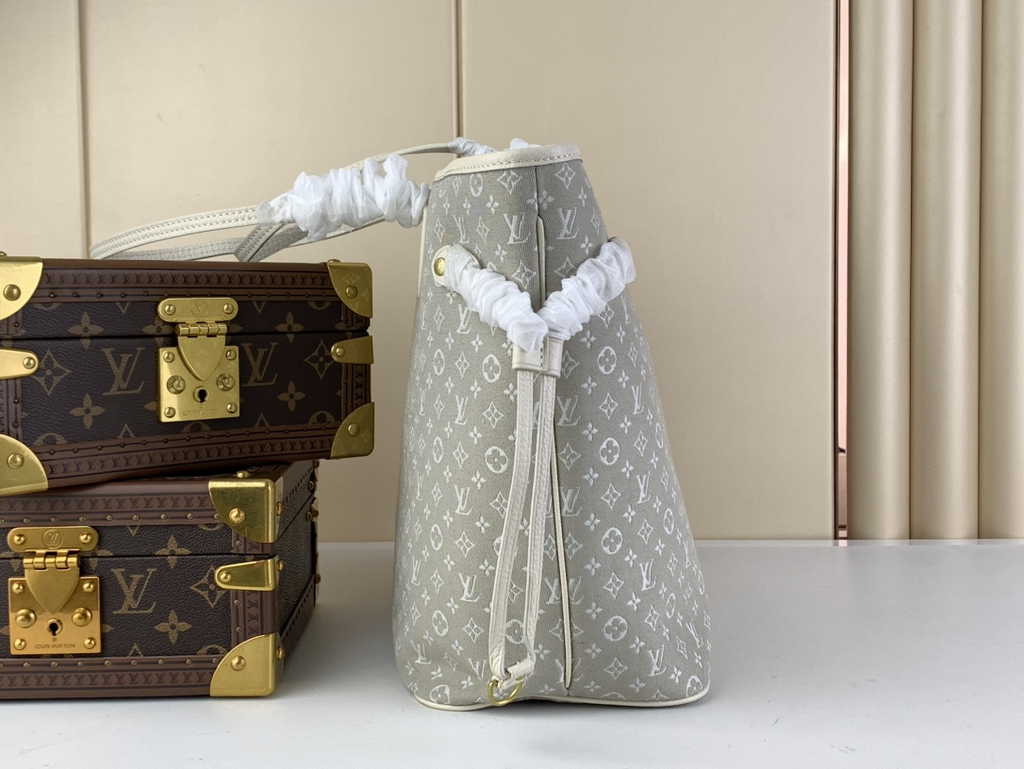 Louis Vuitton M40995 Neverfull MM Tote Bag Denim textile jacquard Beige
