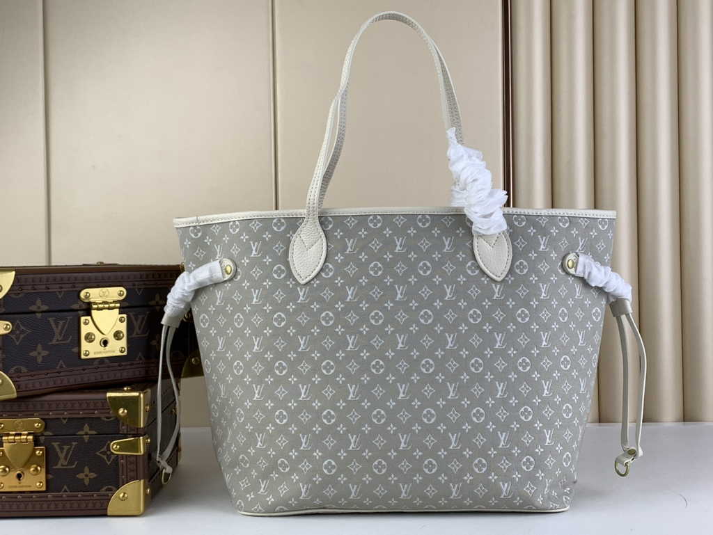 Louis Vuitton M40995 Neverfull MM Tote Bag Denim textile jacquard Beige