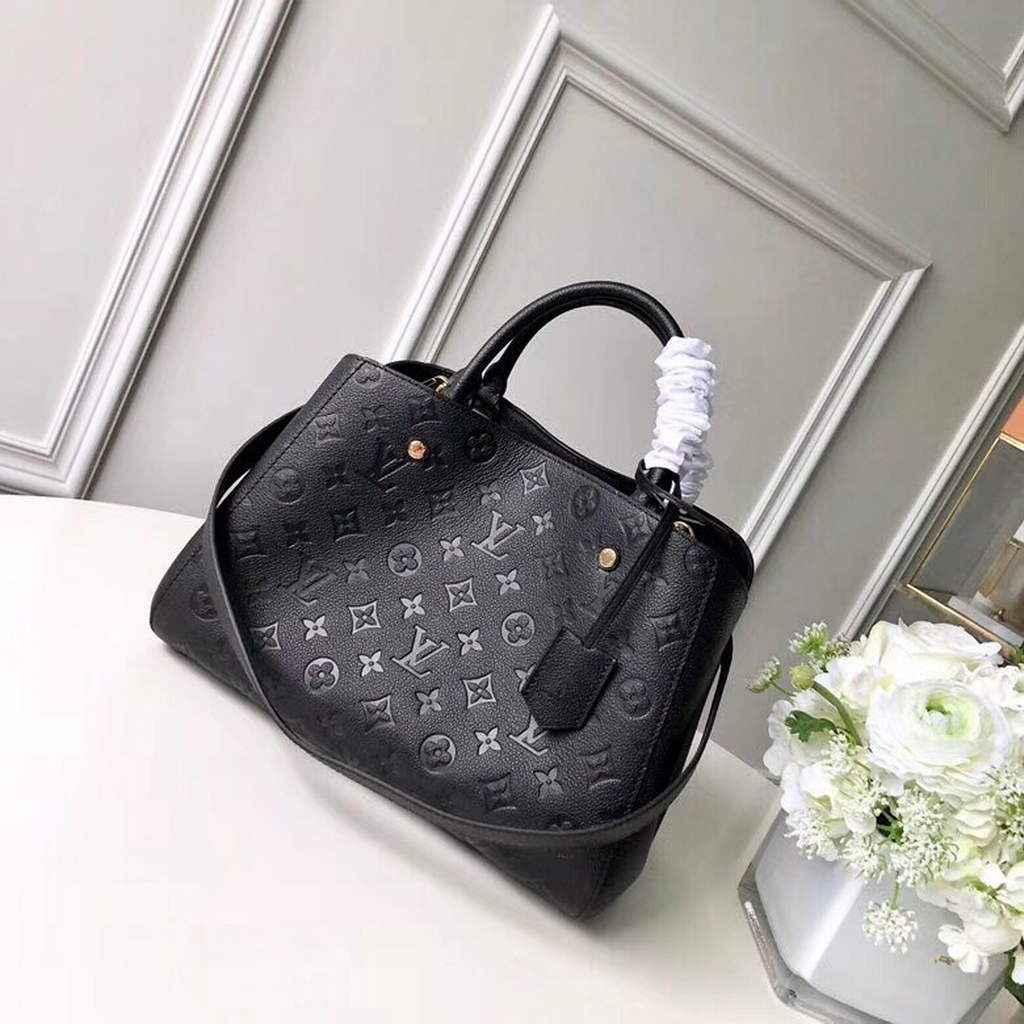 Louis Vuitton M41048 Montaigne MM Monogram Empreinte Leather Black