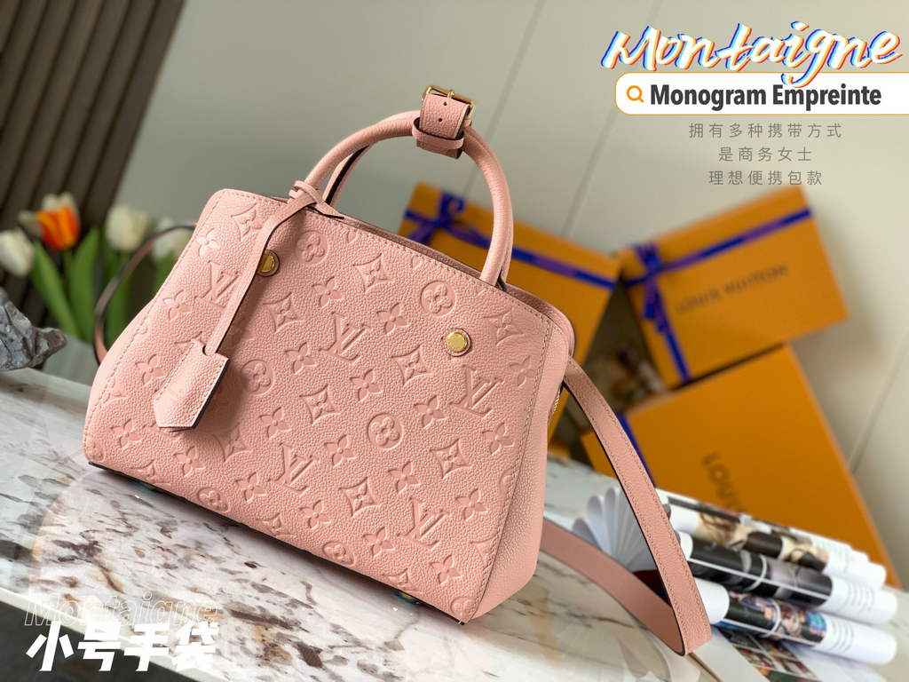 Louis Vuitton M41053 Montaigne BB Monogram Empreinte Leather Pink