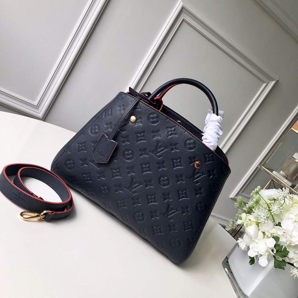 Louis Vuitton M42746 Montaigne MM Monogram Empreinte Leather Navy Blue - Default Title - View 1