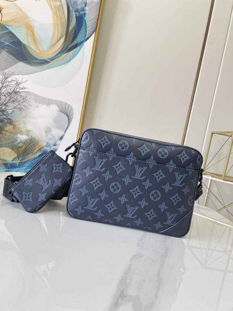 Louis Vuitton M45730 Duo Messenger Monogram Shadow Leather Navy
