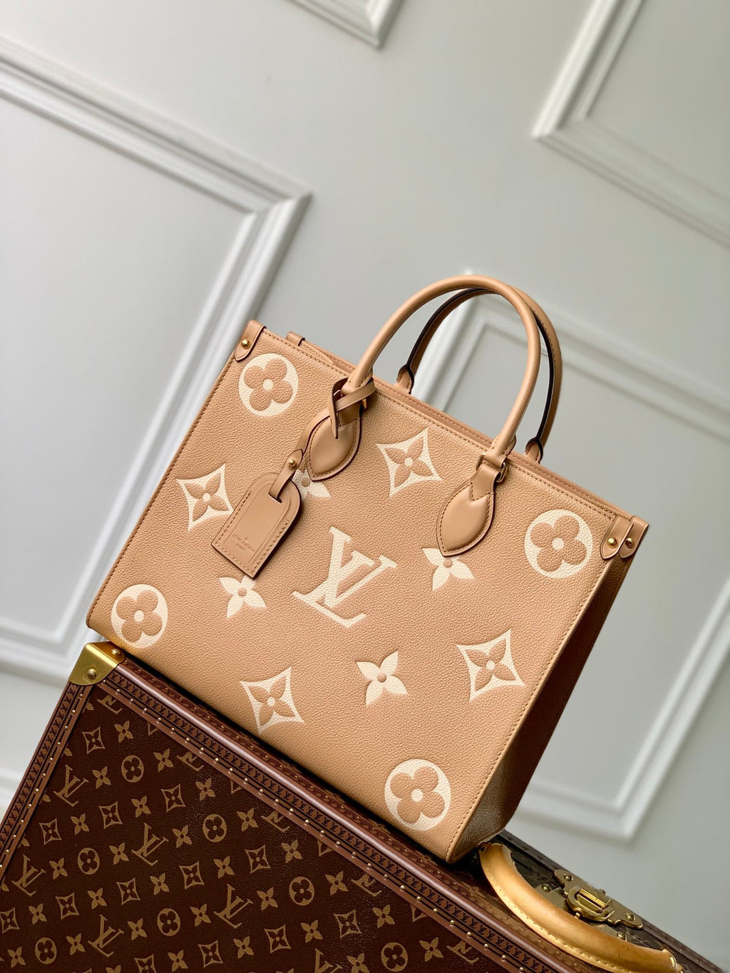 Louis Vuitton M45982 OnTheGo MM Tote Bag Beige - Default Title - View 1