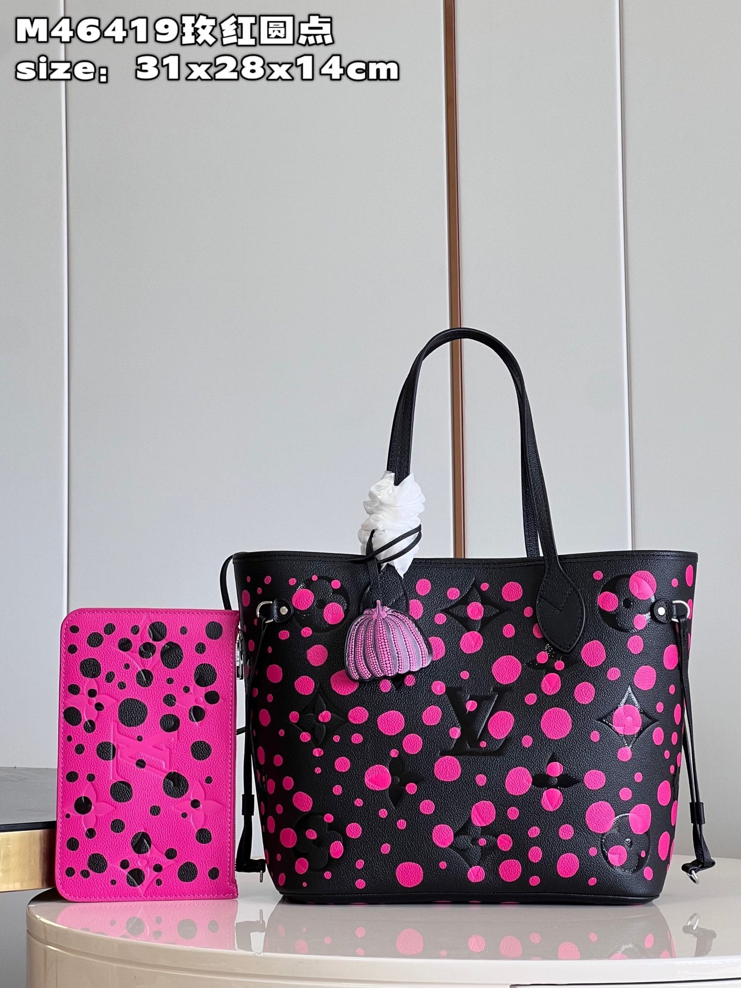 Louis Vuitton M46419 LV x YK Neverfull MM Bag Monogram Fuchsia