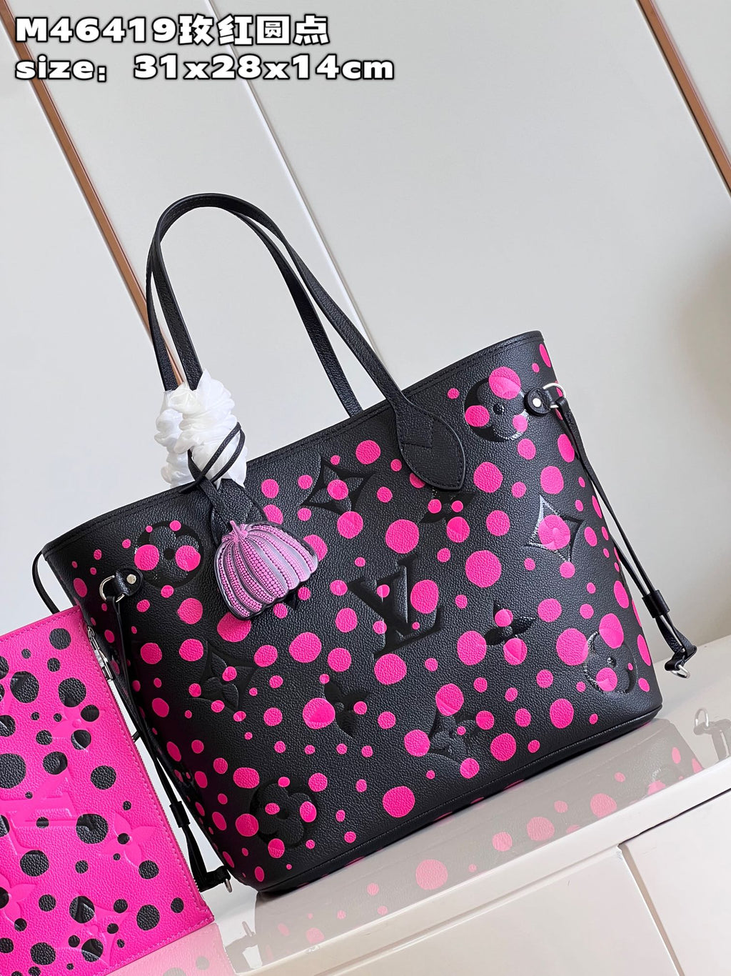 Louis Vuitton M46419 LV x YK Neverfull MM Bag Monogram Fuchsia