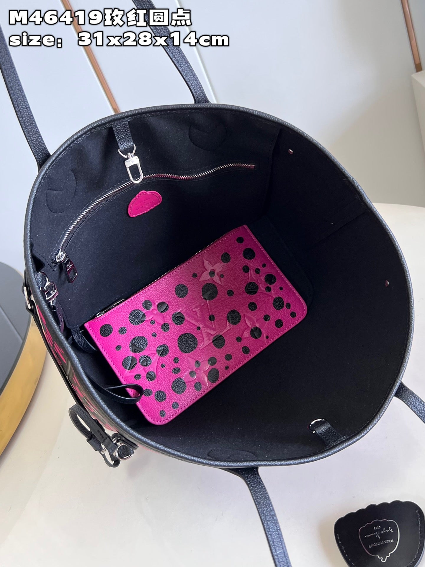 Louis Vuitton M46419 LV x YK Neverfull MM Bag Monogram Fuchsia