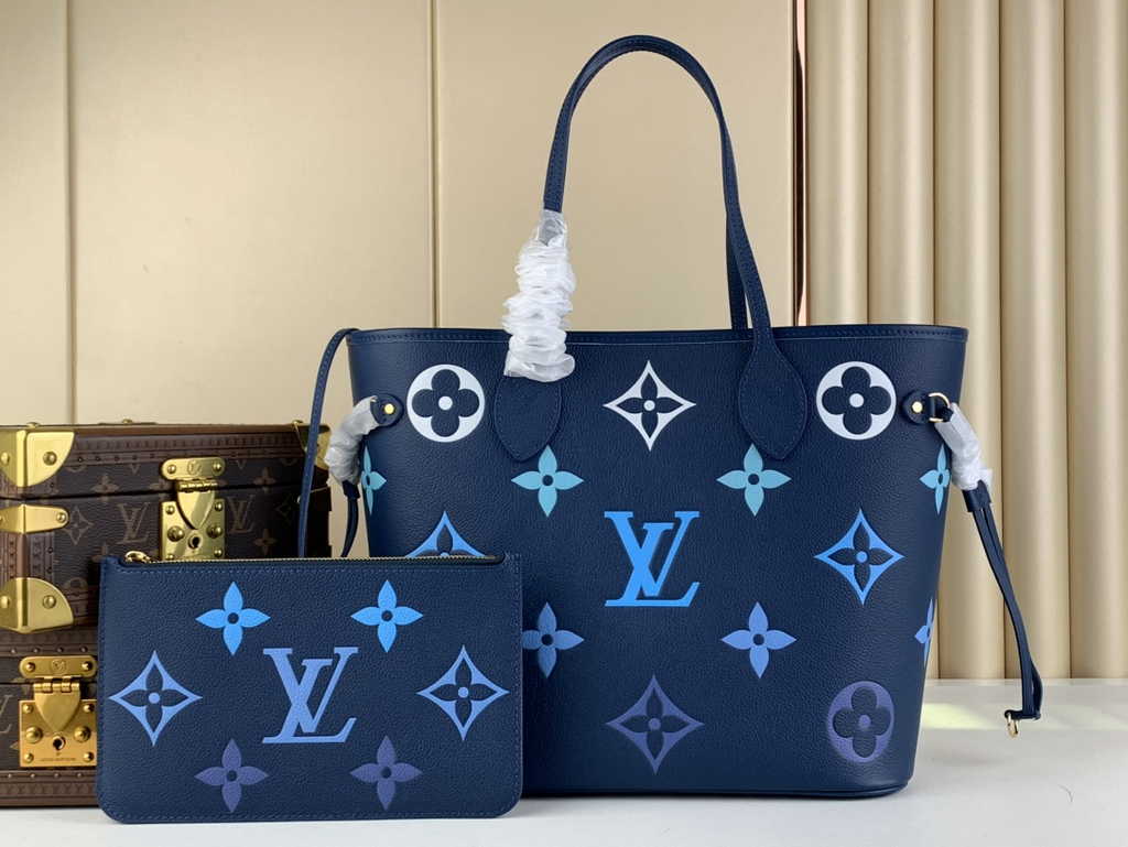 Louis Vuitton M46514 Neverfull MM Monogram Empreinte Leather Blue