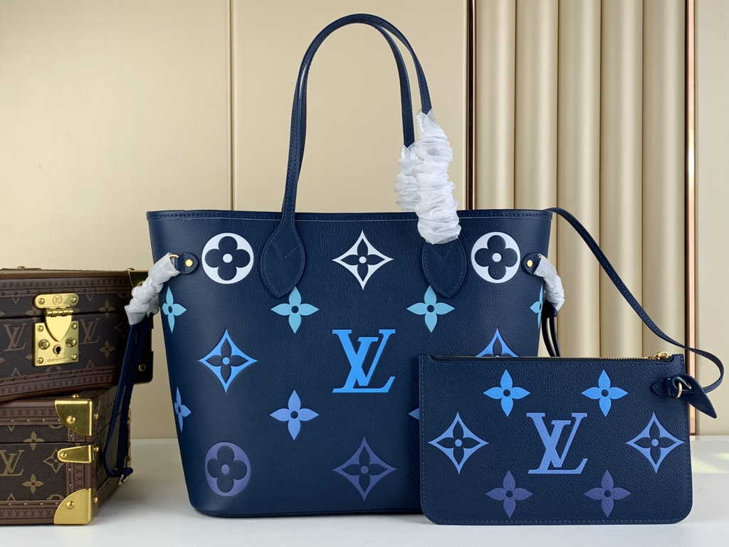 Louis Vuitton M46514 Neverfull MM Monogram Empreinte Leather Blue