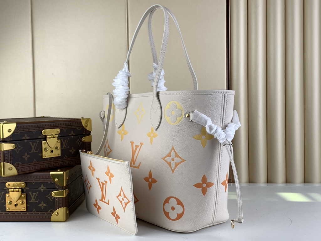 Louis Vuitton M46516 Neverfull MM Monogram Empreinte Leather Beige