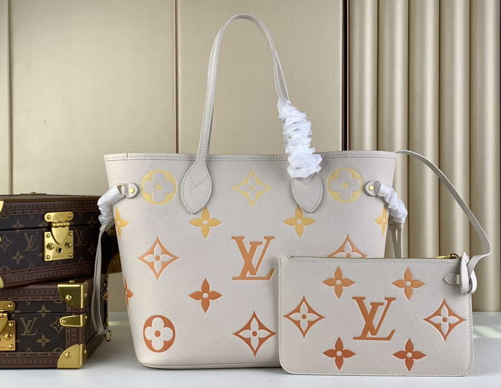 Louis Vuitton M46516 Neverfull MM Monogram Empreinte Leather Beige